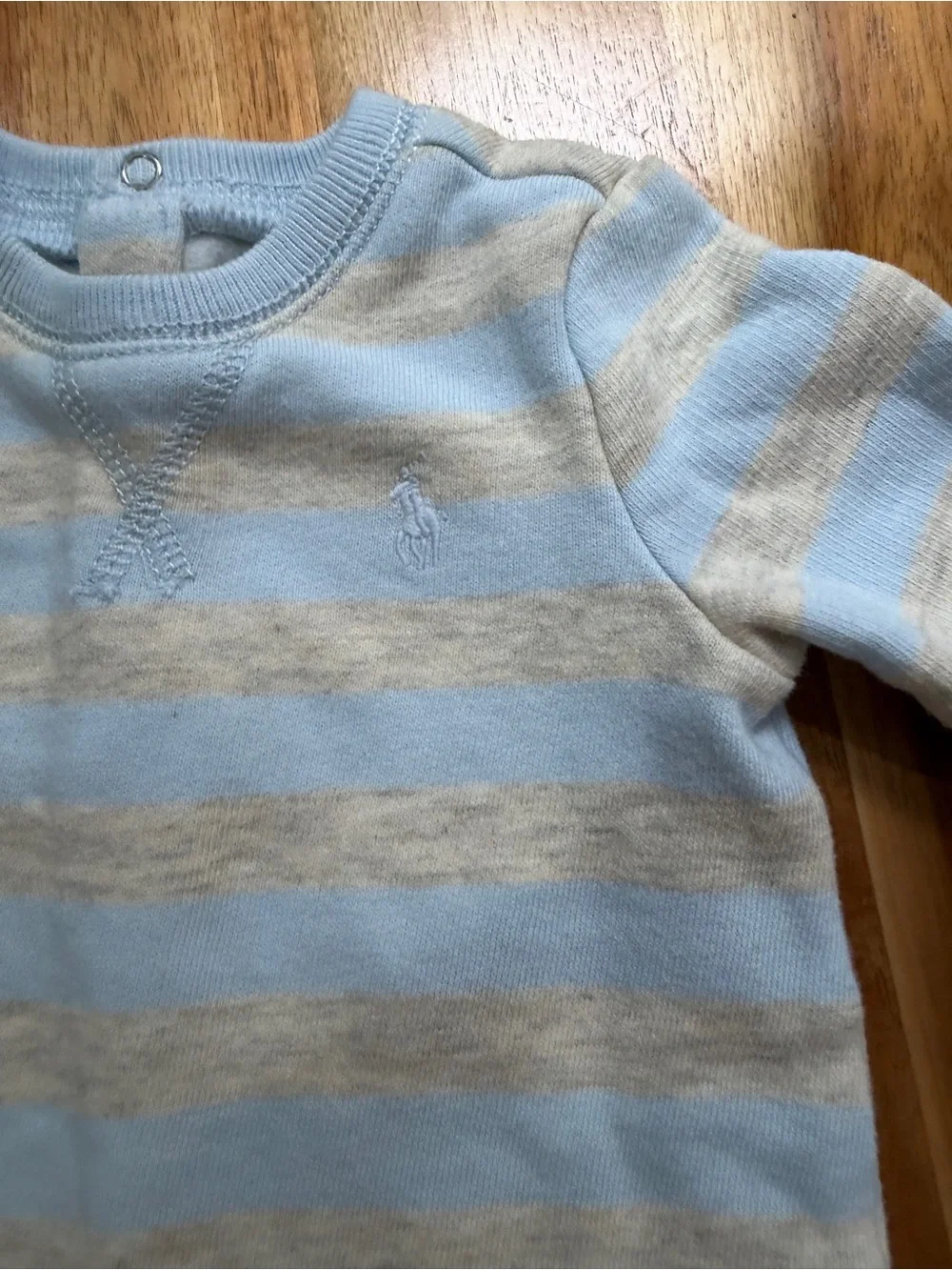 Ralph Lauren Light Blue & Cream Striped Baby One-Piece Footie